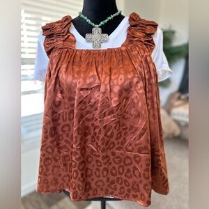 Bronze Satin ruffled tank